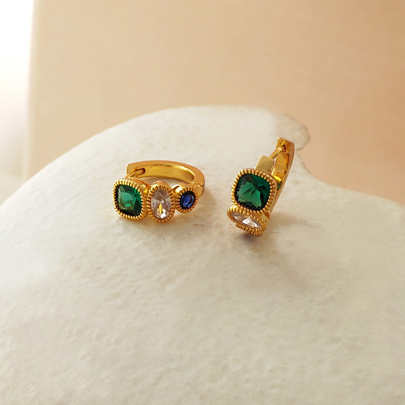 Color contrast zircon geometric earrings