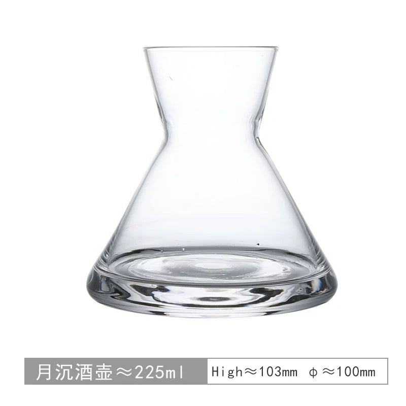 The moon is sinking and people are quietly burning incense around / medieval Japanese-style sake pot wabi-sabi vintage crystal glass