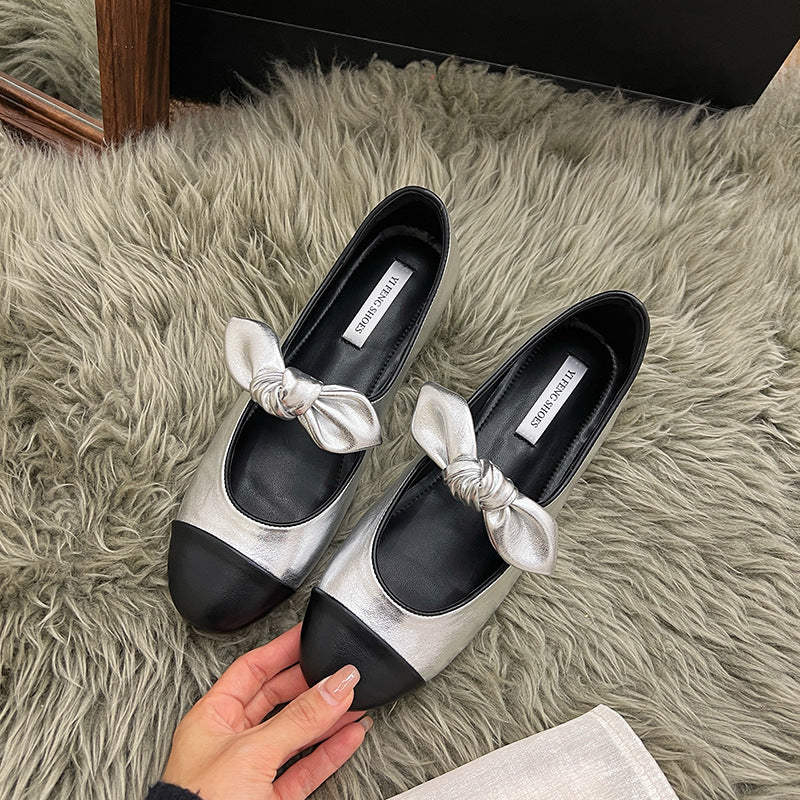 Small fragrance flat sole inner height single shoes women's spring and autumn new French temperament bow white Mary Jane shoes
