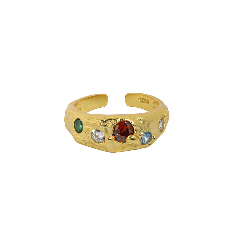 599 Korean version of ins niche design feeling cold wind micro-inlaid zircon texture texture S925 sterling silver open ring female