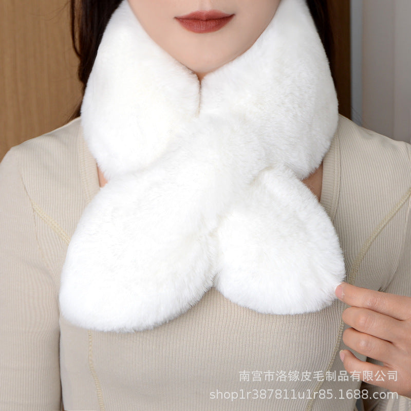 New Neck Wrap Women's Winter Korean Version Double-sided Plush Scarf Imitation Otter Rabbit Fur Thickened Warmth Cross Versatile Solid Color Autumn