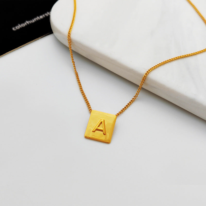 Copper-plated real gold European and American retro simple geometric letter necklace personality trendy necklace net red collarbone chain T547