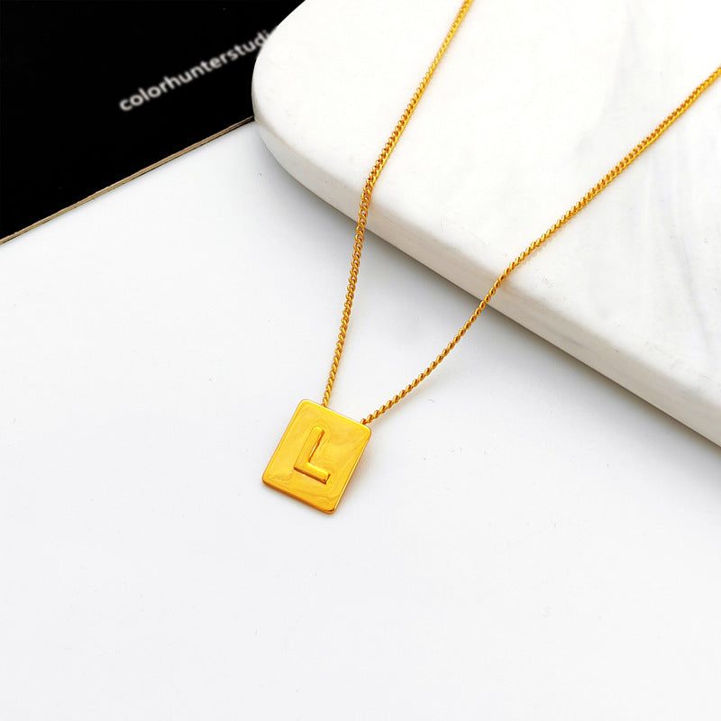 Copper-plated real gold European and American retro simple geometric letter necklace personality trendy necklace net red collarbone chain T547