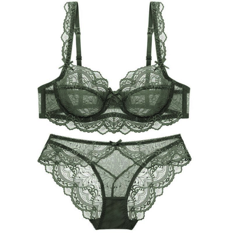 Plus Size Sexy Black Lace Lingerie Set – Ultra-Thin Transparent Bra & Panty | European & American