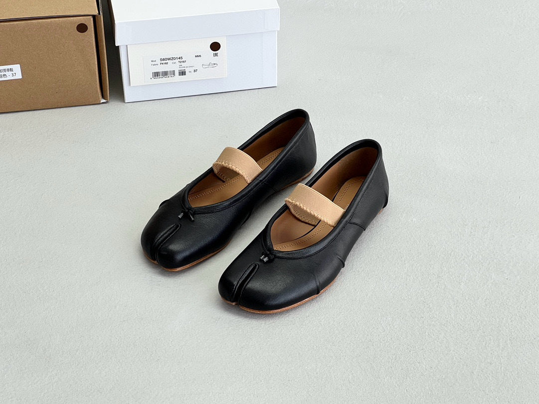 Pure original classic tabi new pleated tabi shoes female leather shallow mouth mid-heel pig's trotter ballet soft leather shoes