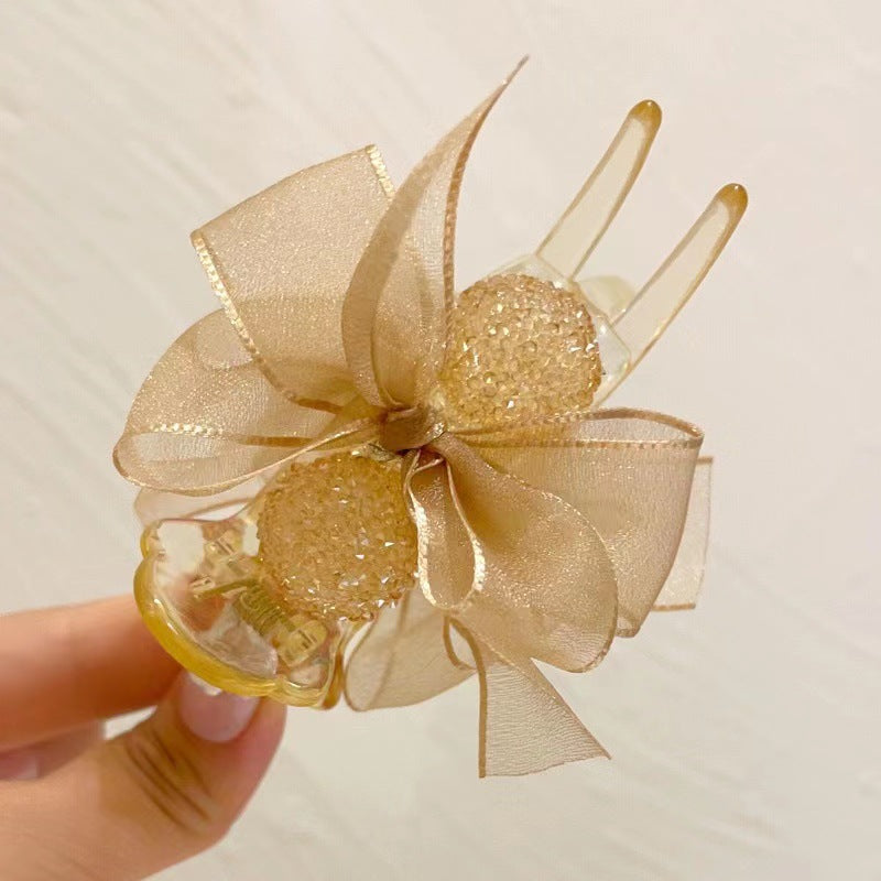 Maruko hairclip women's summer simple temperament, flower mesh, the back of the head, grab the clip pan hairpin