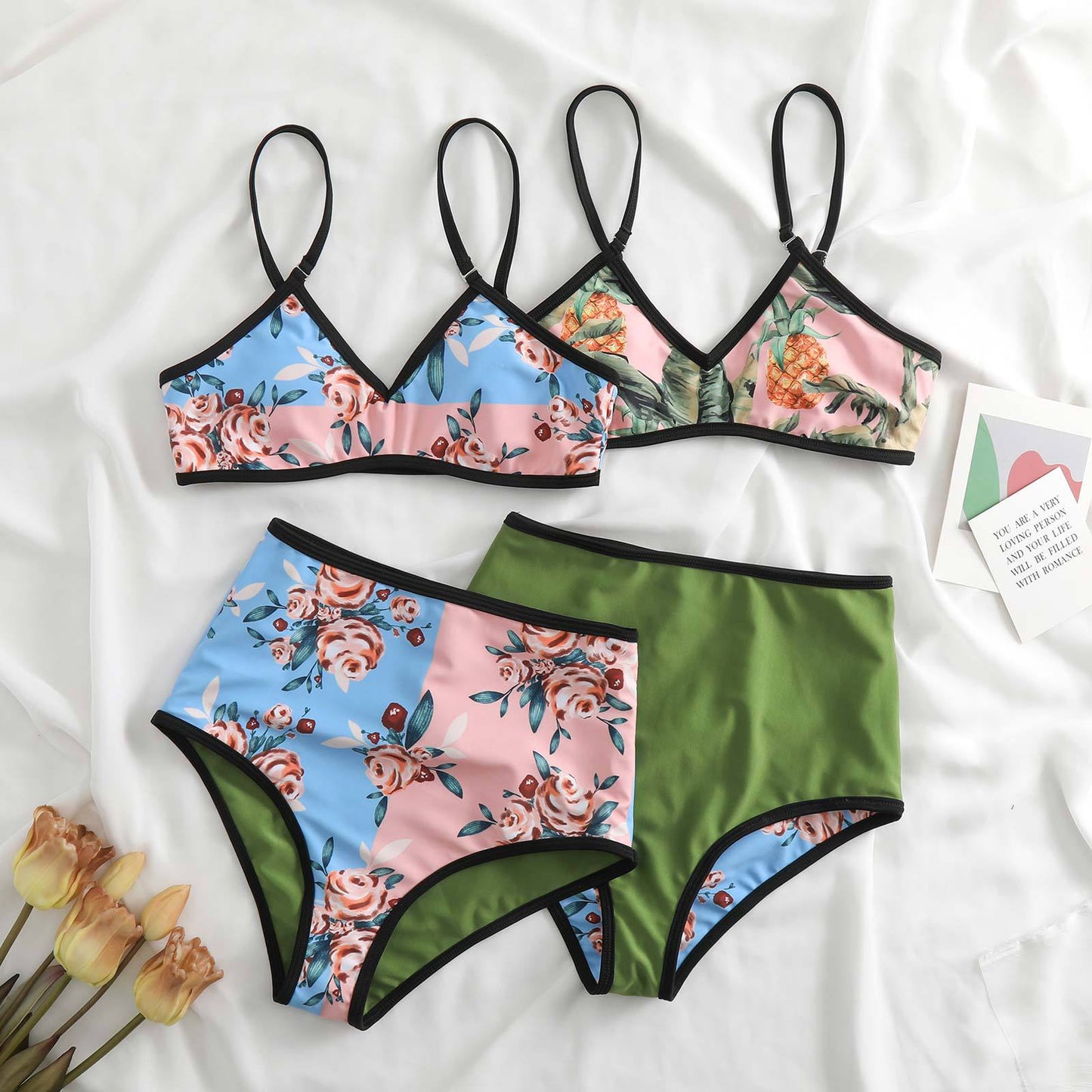 European & American Style Bikini – Sexy Tube Top, Flying Strap Design, Solid Color High Waist Swimsuit for Women