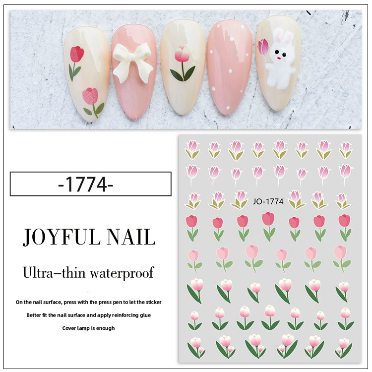 Olin Ting Nail Art Stickers Tulip Flowers Adhesive Nail Decals Net Red Small Fresh Nail Art Style Stickers