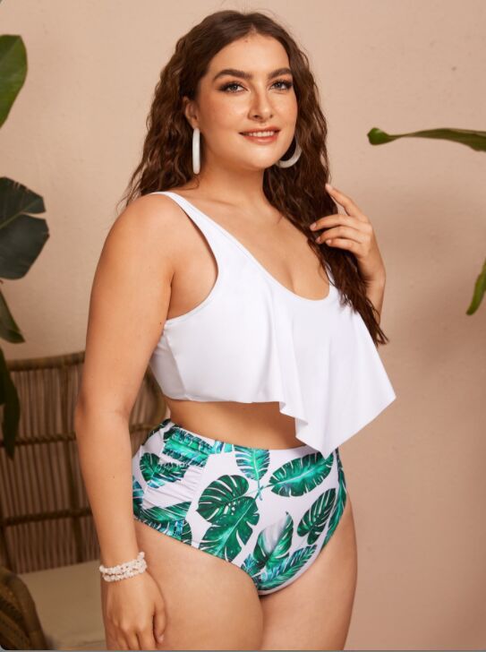 Sexy Plus Size Printed High Waist Split Bikini – European & American Style