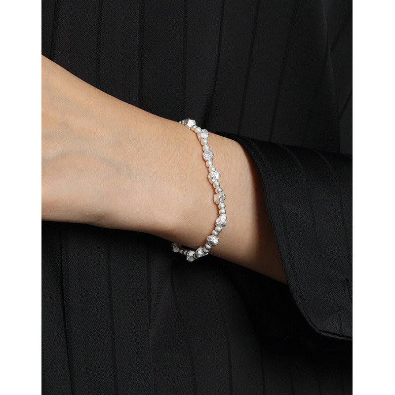 1002 Korean version of ins niche design geometric broken silver thread bead texture texture S925 sterling silver bracelet for women