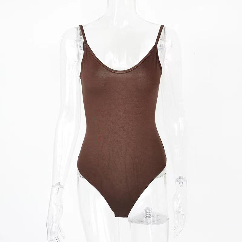Cross-border summer sexy tight T-shaped bottoming women's summer European and American open back V-neck suspender bodysuit bodysuit