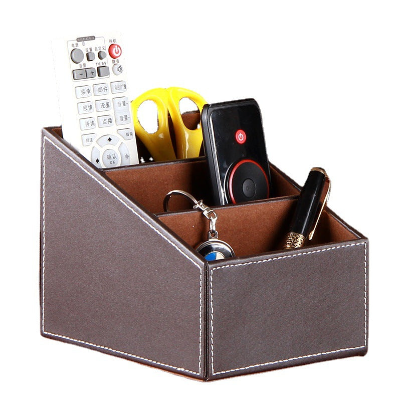 Creative desktop storage box Leather trapezoidal compartment remote control storage box Stationery mobile phone organizer storage seat