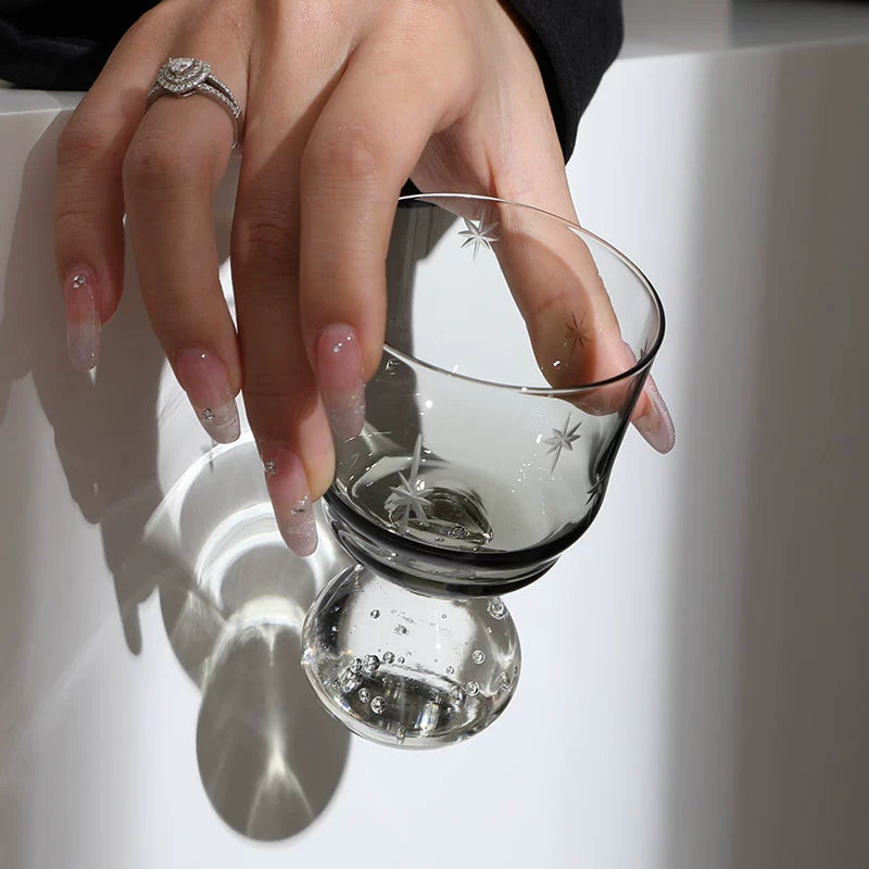 Xingyungu Xinghecan/Middle Age Vintage Japanese Sake Cup Gray Engraved Glass Cup Wabi Sabi Wine Cup