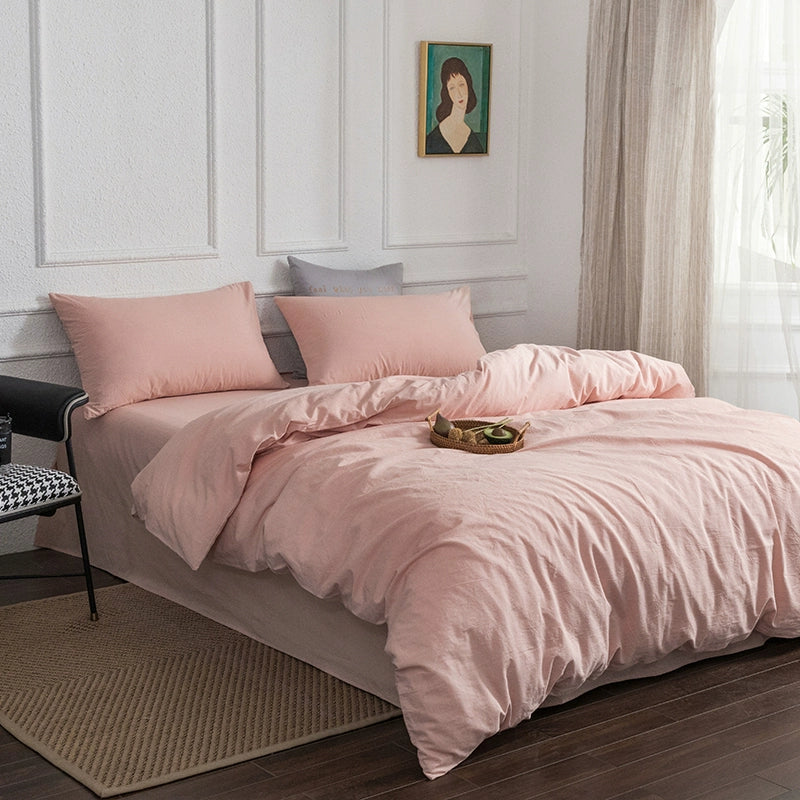 Simple cotton fitted sheet style naked sleeping solid color four-piece set