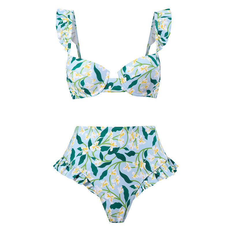 Bikini Set – Sexy Gathered Design, High Waist Split Swimsuit + Chiffon Long Skirt, European & American Style