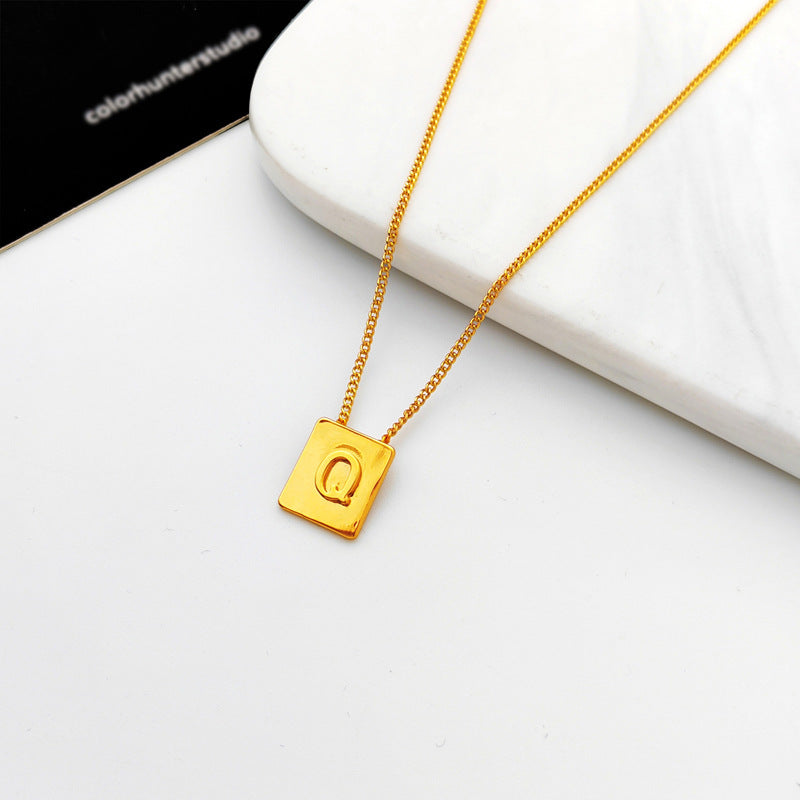 Copper-plated real gold European and American retro simple geometric letter necklace personality trendy necklace net red collarbone chain T547