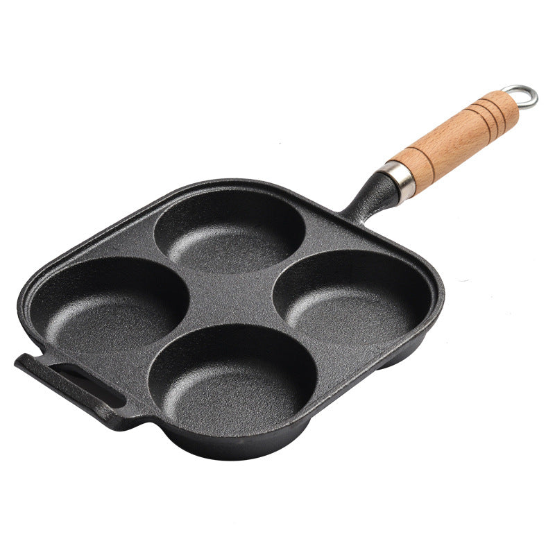 Source factory cast iron four-hole omelette pan, egg dumpling pan, egg burger pan, uncoated non-stick pan, induction cooker, gas