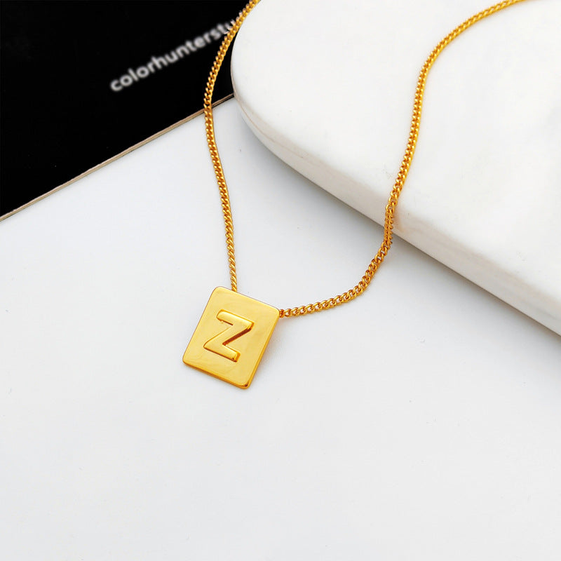 Copper-plated real gold European and American retro simple geometric letter necklace personality trendy necklace net red collarbone chain T547