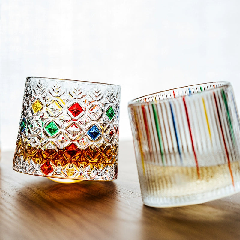 Zetten's diamond hand-painted creative rotating whiskey glass thickened personality tumbler glass decompression cup