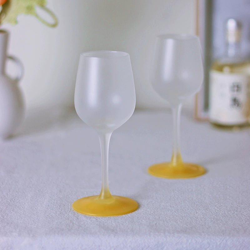 Vintage frosted yellow glass mini small wine glass sake creative goblet champagne red wine glass