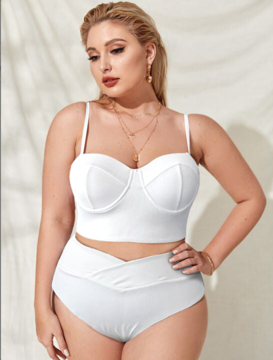Plus Size High Waist Bikini for Women – Sexy Solid Color Two-Piece Swimwear | European & American Style