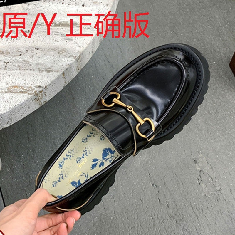 new all-match flat bottom British style leather thick bottom P home shoes small fragrance style loafers women's shoes small leather shoes women