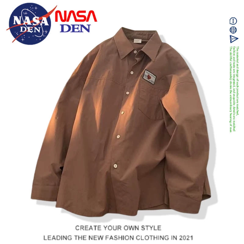 NASA joint Japanese workwear shirt women's long-sleeved loose oversized shirt women's American-style trendy brand retro casual jacket