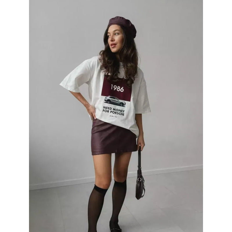 Cotton short-sleeved T-shirt women's summer European and American style new lazy loose and versatile fashion printed top ins style