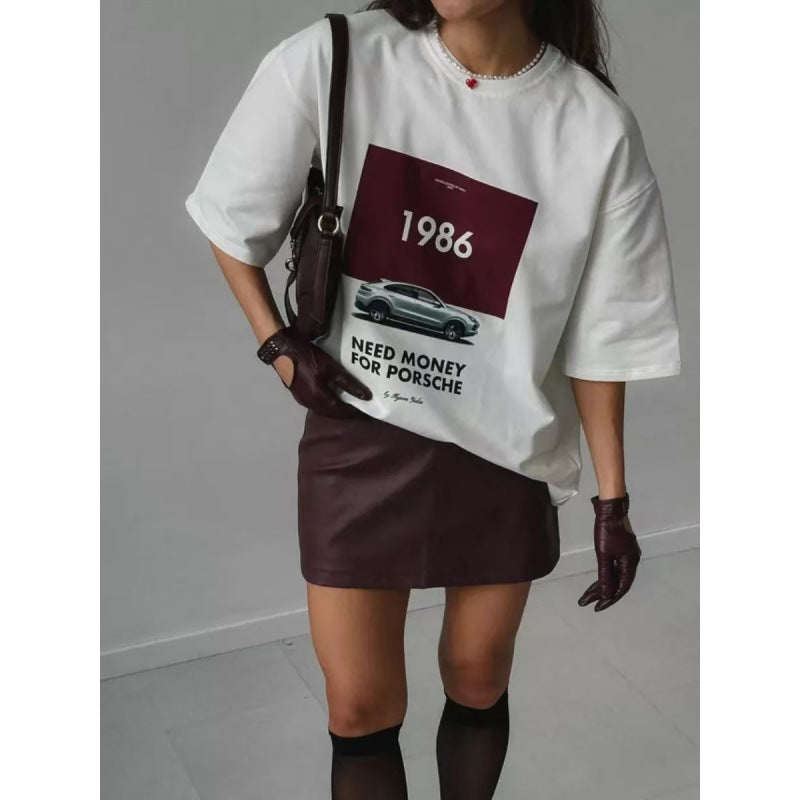 Cotton short-sleeved T-shirt women's summer European and American style new lazy loose and versatile fashion printed top ins style