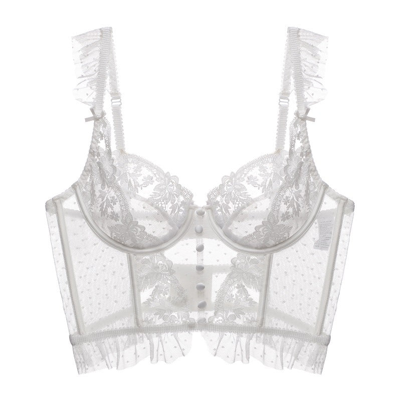French style corset with steel ring ultra-thin big breasts show small gathered fishbone corset embroidered lace sexy bra