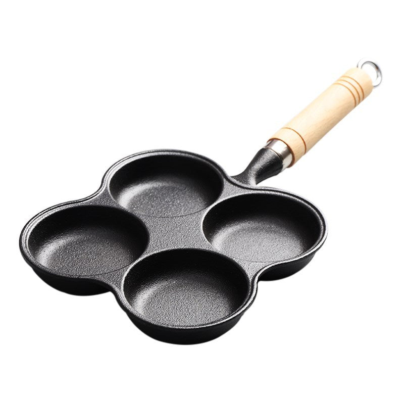Source factory cast iron four-hole omelette pan, egg dumpling pan, egg burger pan, uncoated non-stick pan, induction cooker, gas