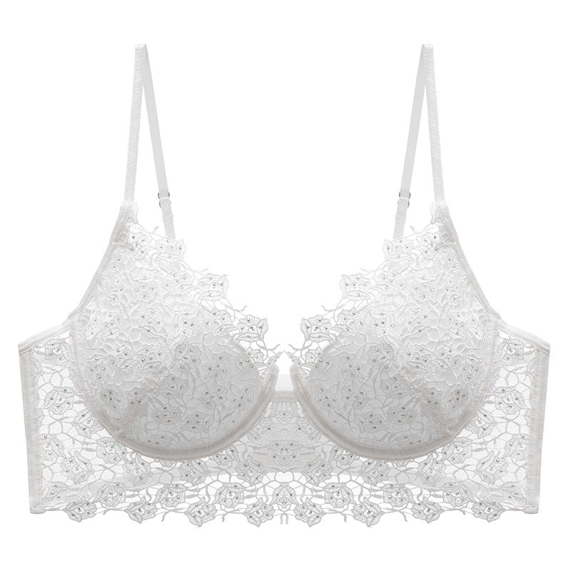 Summer Breathable French Sexy Underwear Soft Steel Ring Gather Body Shaping Thin Section Rhinestone Rose Embroidery Bra Set