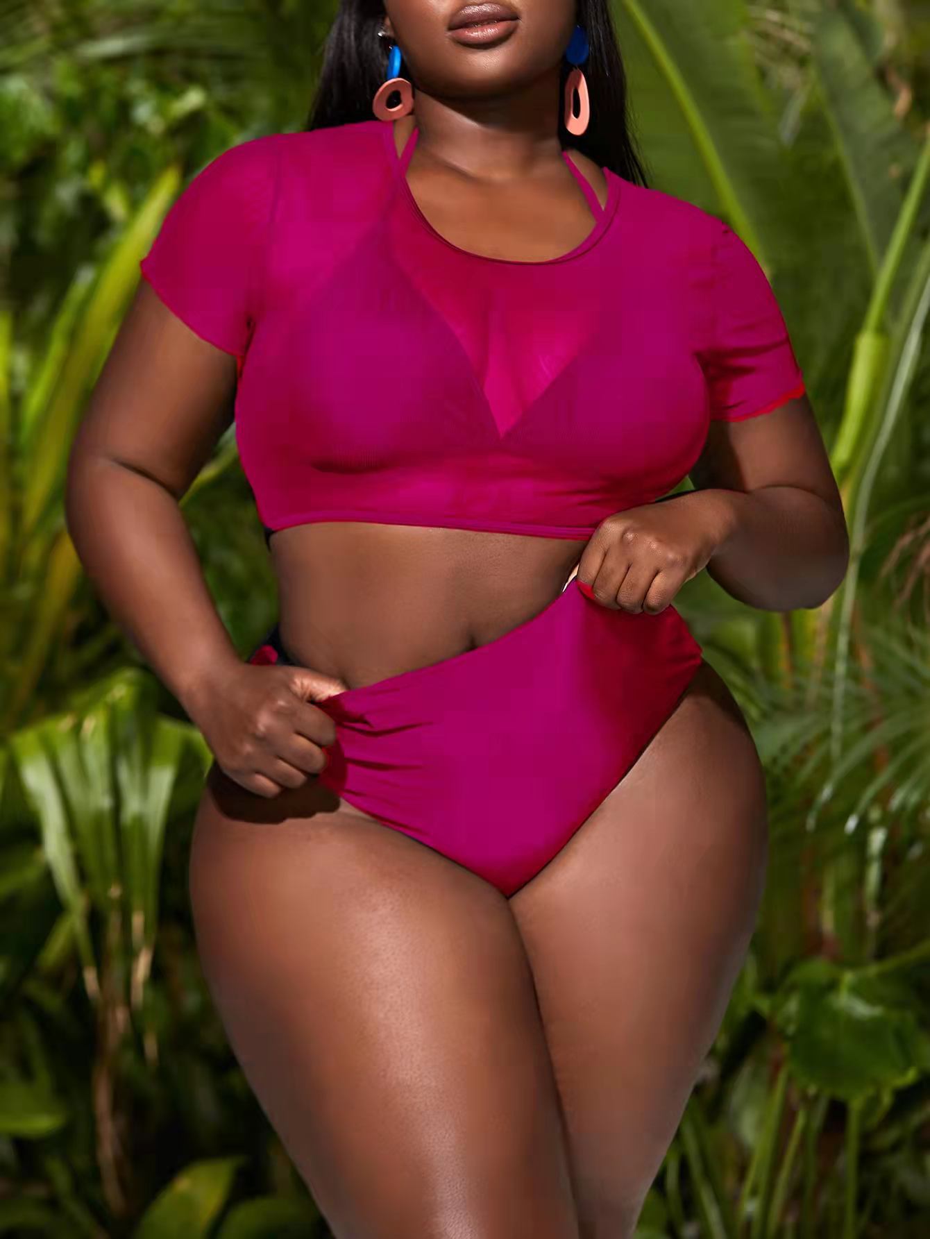 Plus Size Sexy Three-Piece High Waist Bikini Set – European & American Style Split Swimsuit for Women