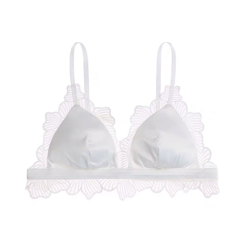 French triangle cup underwear Bralette no steel ring thin section satin cloth splicing appliqué lace edge bra set