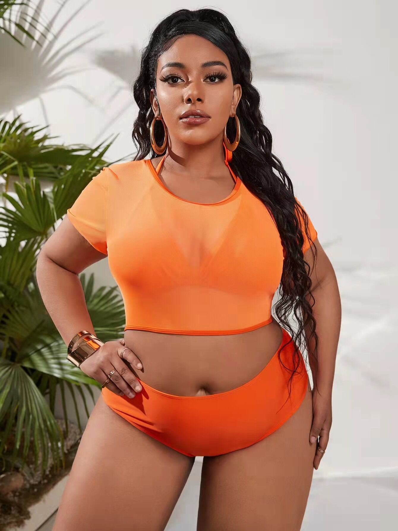 Plus Size Sexy Three-Piece High Waist Bikini Set – European & American Style Split Swimsuit for Women