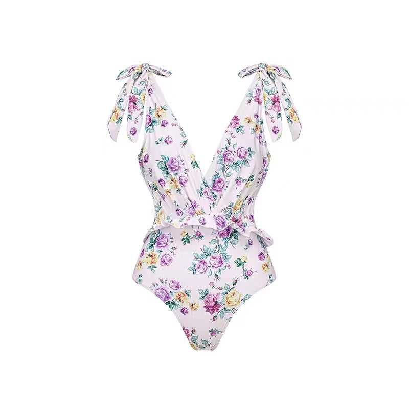 Sexy Retro One-Piece Swimsuit – Tight Fit, Strappy Design, Chiffon Cover-Up Skirt, European & American Fashion for Women