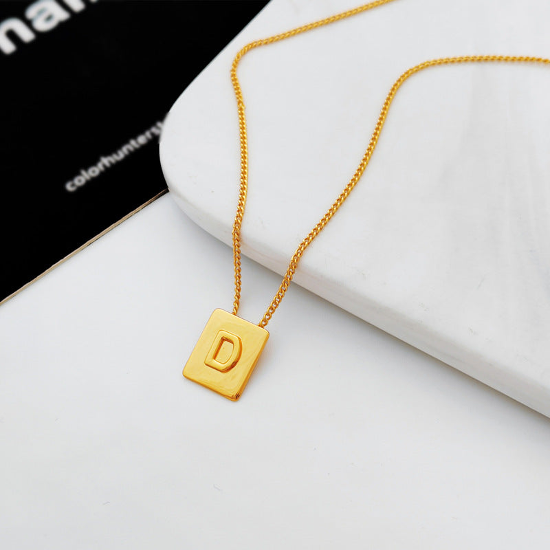 Copper-plated real gold European and American retro simple geometric letter necklace personality trendy necklace net red collarbone chain T547