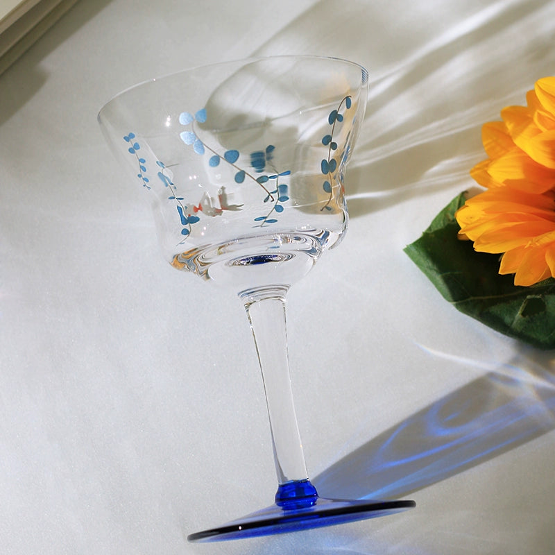 super girly! Spring blue flowers handmade crystal glass goblet wine champagne glass goldfish cup