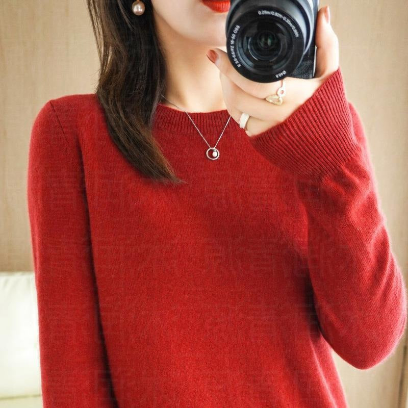 Sweater women's autumn and winter crew neck long sleeve pullover knitted sweater women's women's sweater base shirt women's top Korean
