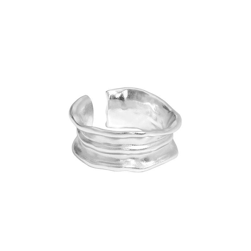547 Korean version of INS niche design sense minimalist all-match irregular wrinkled texture S925 sterling silver open ring female