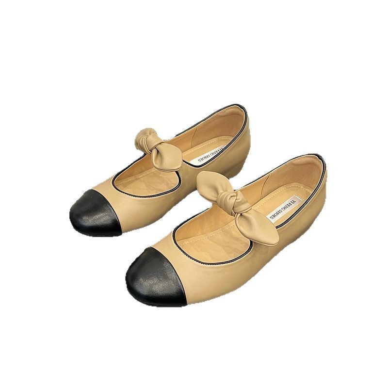 Small fragrance flat sole inner height single shoes women's spring and autumn new French temperament bow white Mary Jane shoes