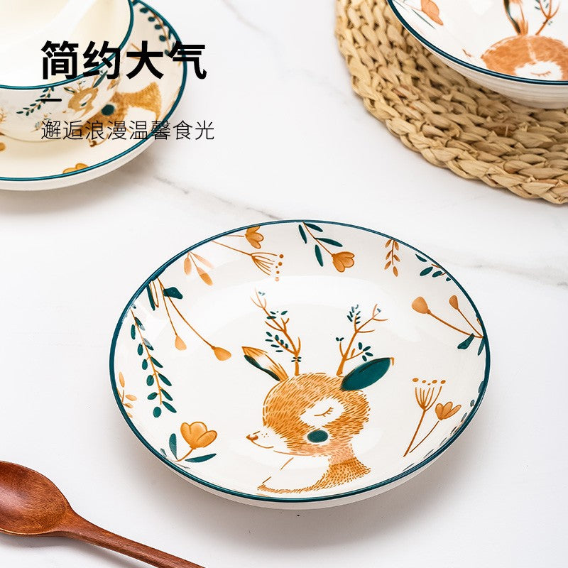 Haoya bowl and dish set Japanese household Jingdezhen ceramic tableware bowl dish noodle bowl soup bowl combination 22 heads a deer has you