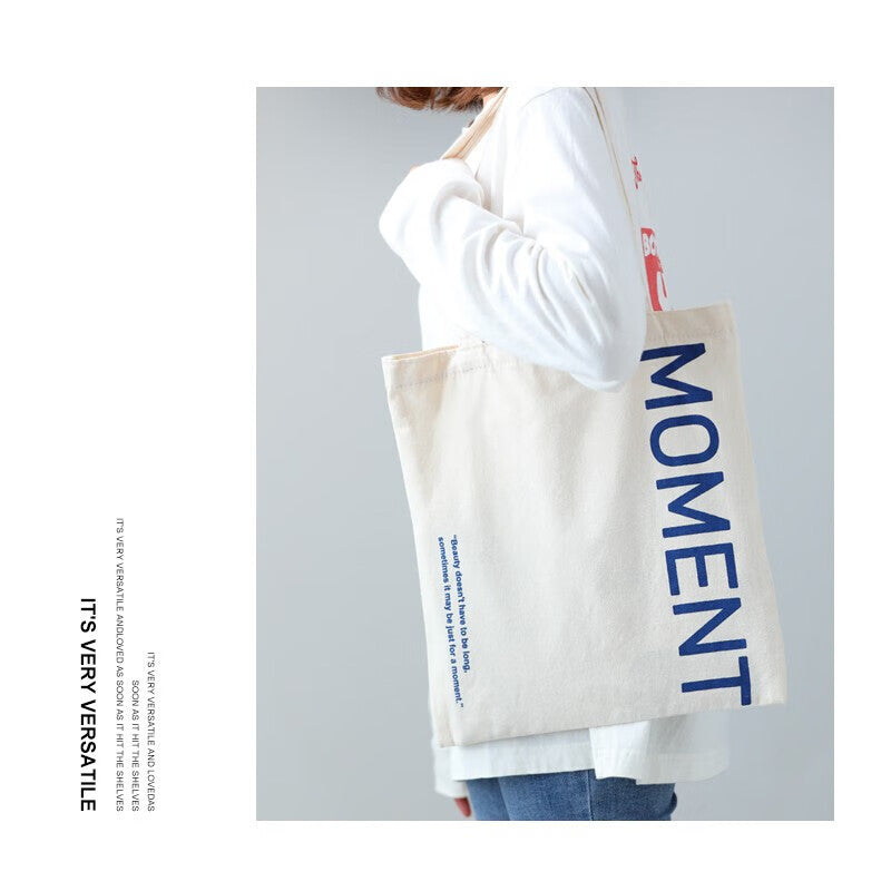 Doco Home Products Canvas Bag Female Handbag Simple Large-capacity Shoulder Bag Literary Fashion Canvas Bag Japanese Environmental Protection Shopping Storage Bag Female College Student Letter M