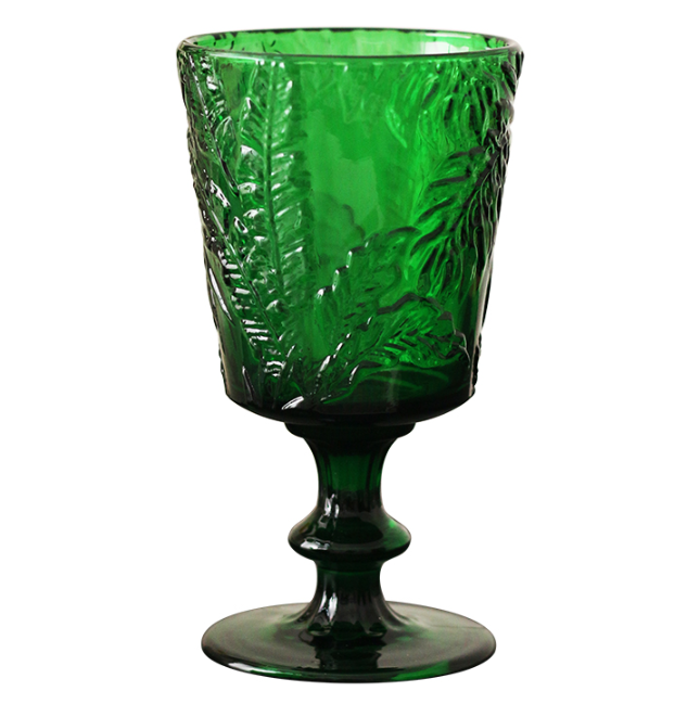 French embossed goblet green feather vine pattern champagne glass red wine foreign wine glass ins style retro green glass