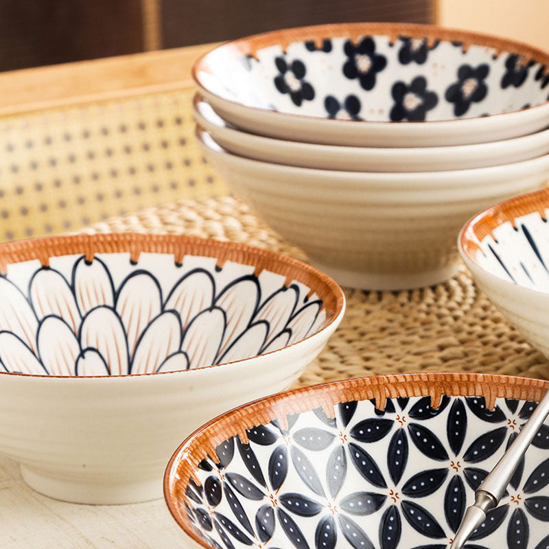 Jiwu Forest Japanese 8-inch Ramen Bowl Bamboo Hat Bowl Household Large Bowl Tableware Large Soup Bowl Instant Noodle Bowl Eating Noodles 4 Pack