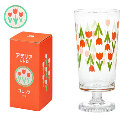 Vintage printing glass small daisy tulip tall glass