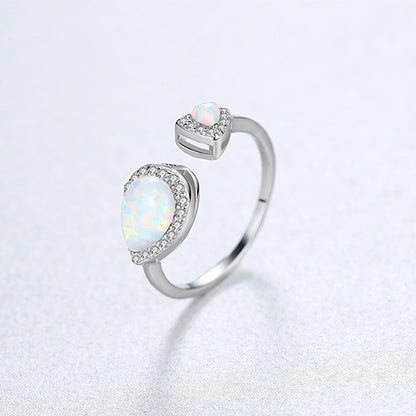 PAG&MAG Sterling Silver S925 European and American Opal Ring Opening Adjustable Women's Ring Cross-Mirror Explosive First Jewelry