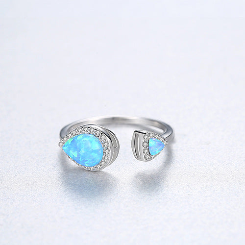 PAG&MAG Sterling Silver S925 European and American Opal Ring Opening Adjustable Women's Ring Cross-Mirror Explosive First Jewelry