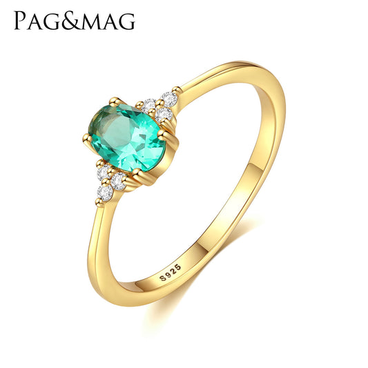 PAG&MAG S925 sterling silver ladies ring simple fashion OL color treasure zircon ring for foreign trade