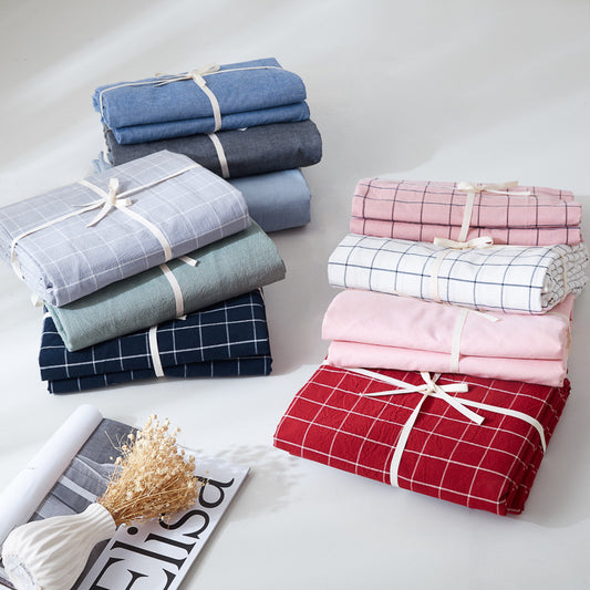 Cotton yarn-dyed washed cotton single product bed sheet fitted pillowcase Japanese style unprinted simple plaid solid color quilt cover